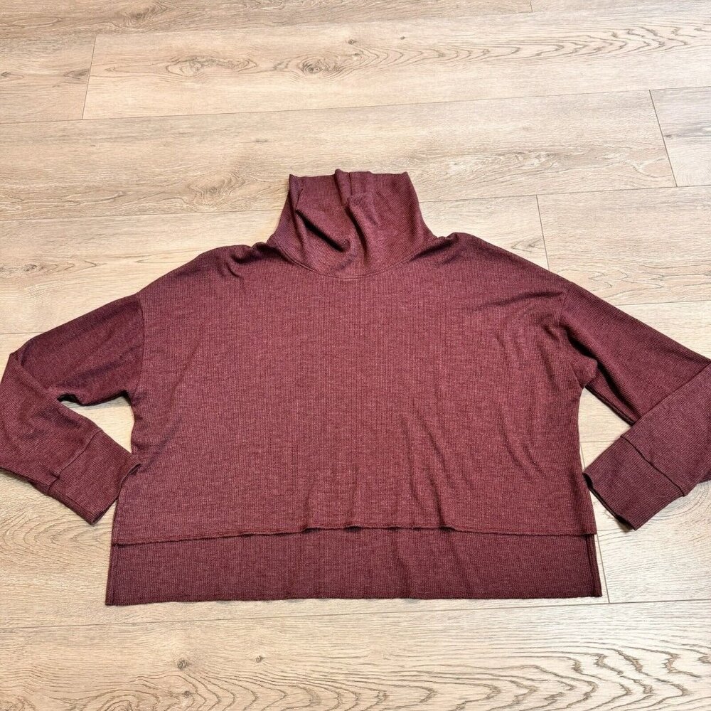 American Eagle Purple Cowl Neck Waffle Knit Cropped Long Sleeve Top‎ Sz Medium M